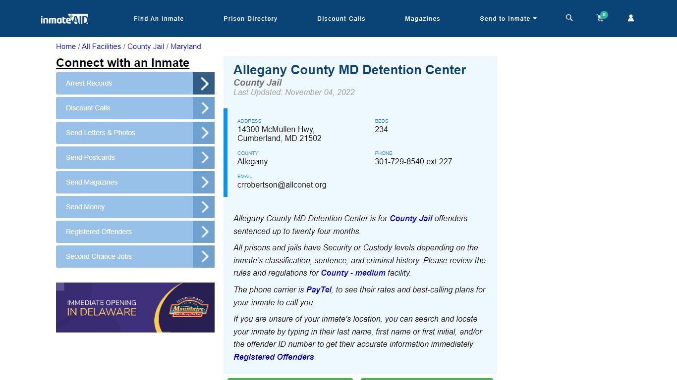 Allegany County MD Detention Center - Inmate Locator