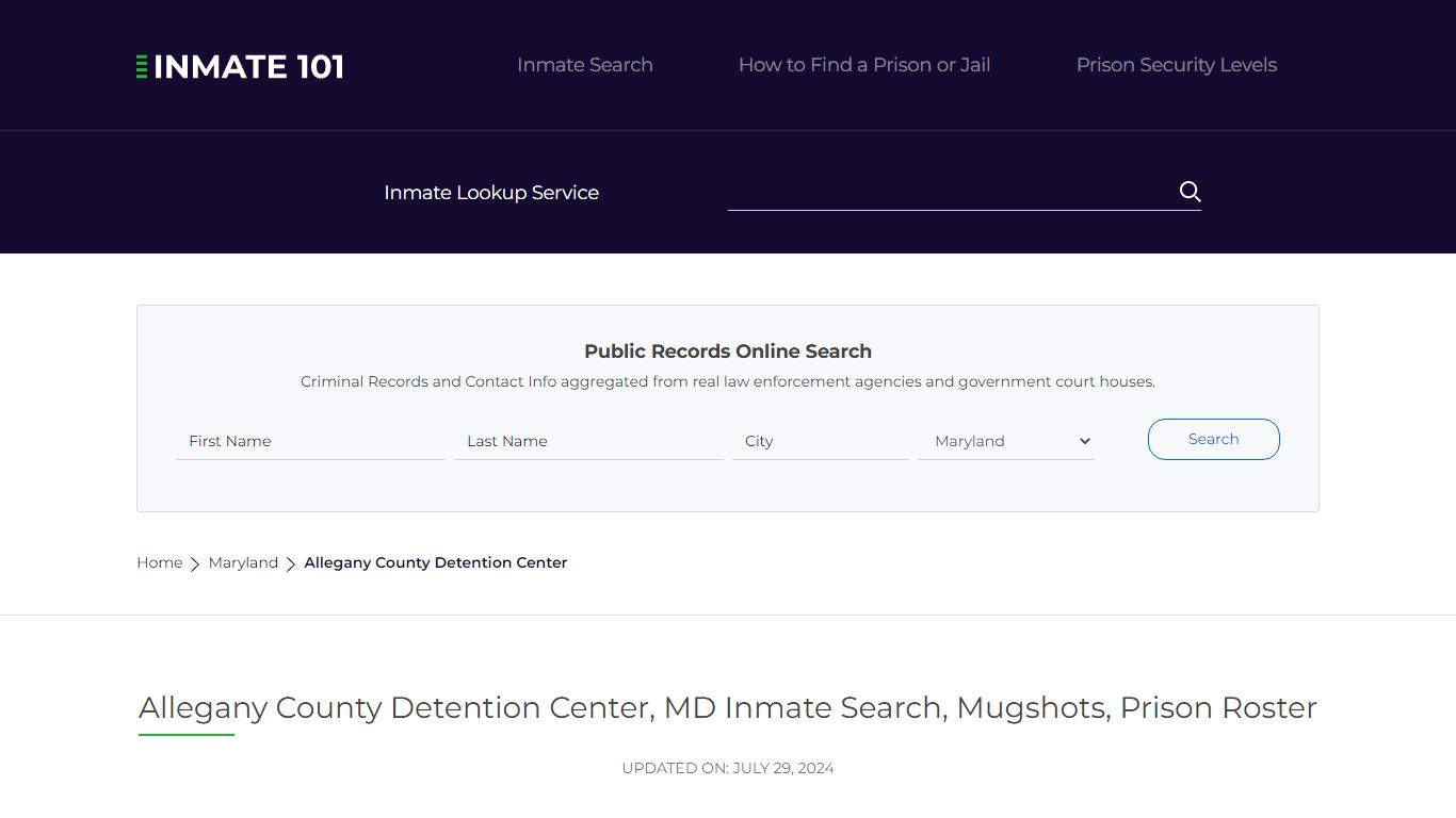 Allegany County Detention Center, MD Inmate Search, Mugshots, Prison ...